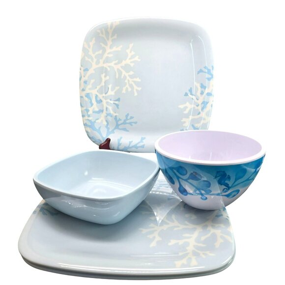 Martha Stewart Coral Blue Sea-Inspired Plate and Bowl Set Dh1323 - Picture 1 of 10